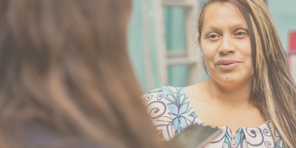 The Steady Speaker Circle A woman in The Steady Speaker Circle is chatting calmly with a person holding a smartphone