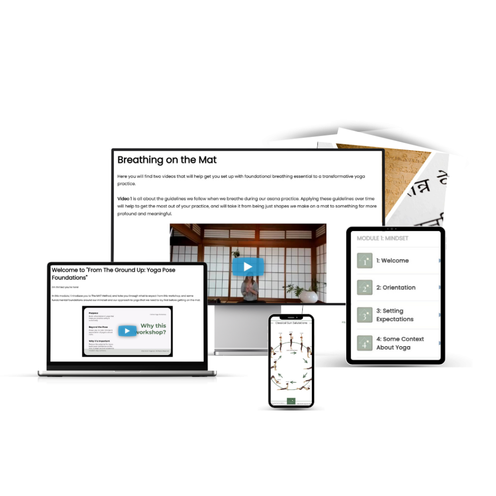 A mockup of course content for the yoga beginner course From the Ground Up by Ellie Smith Yoga Ltd